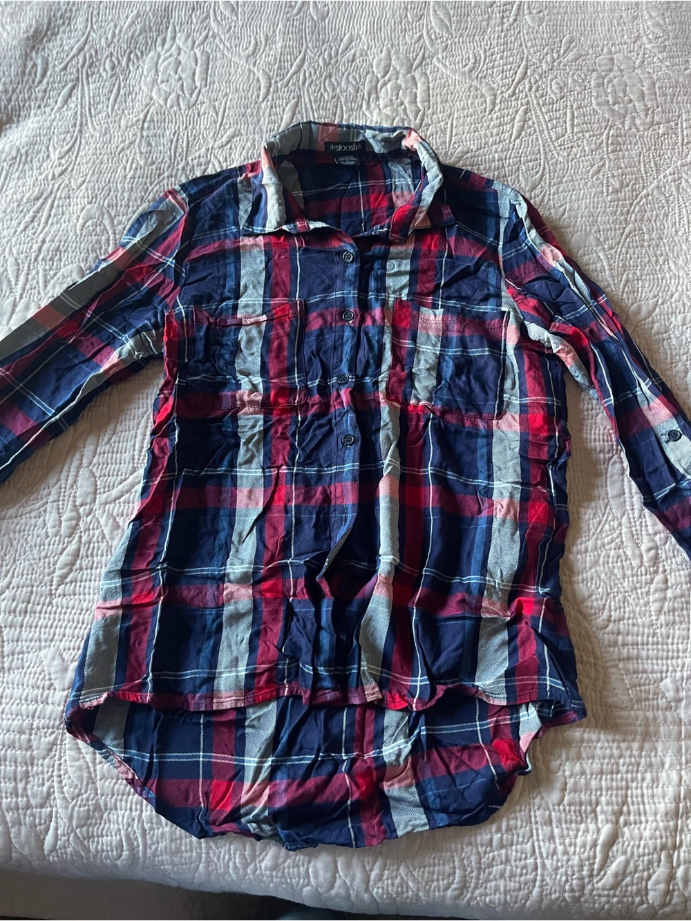 Plaid Button-Up Shirt in Navy & Red